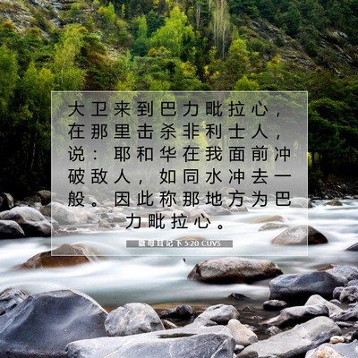 Picture 07 - 撒 母 耳 记 下 5:20 CUVS - 大 卫 来 到 巴 力 毗 拉 心 ， 在 那 - Bible Verse Picture