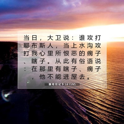Picture 07 - 撒 母 耳 记 下 5:8 CUVS - 当 日 ， 大 卫 说 ： 谁 攻 打 耶 布 - Bible Verse Picture