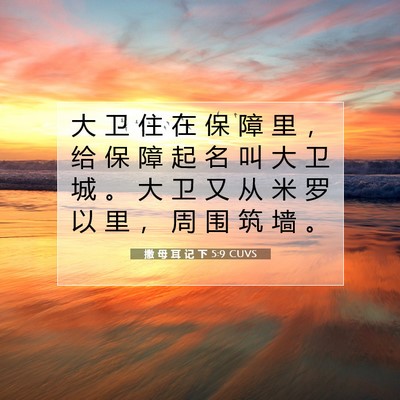 Picture 07 - 撒 母 耳 记 下 5:9 CUVS - 大 卫 住 在 保 障 里 ， 给 保 障 起 - Bible Verse Picture