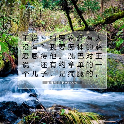 Picture 07 - 撒 母 耳 记 下 9:3 CUVS - 王 说 ： 扫 罗 家 还 有 人 没 有 ？ - Bible Verse Picture