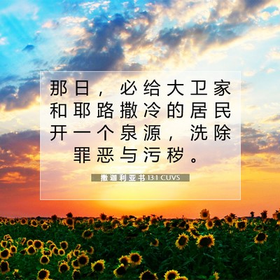 Picture 07 - 撒 迦 利 亚 书 13:1 CUVS - 那 日 ， 必 给 大 卫 家 和 耶 路 撒 - Bible Verse Picture