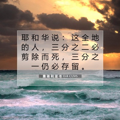 Picture 07 - 撒 迦 利 亚 书 13:8 CUVS - 耶 和 华 说 ： 这 全 地 的 人 ， 三 - Bible Verse Picture