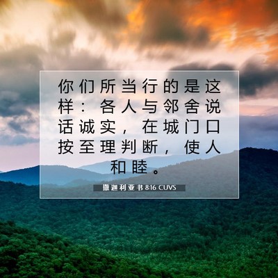 Picture 07 - 撒 迦 利 亚 书 8:16 CUVS - 你 们 所 当 行 的 是 这 样 ： 各 人 - Bible Verse Picture