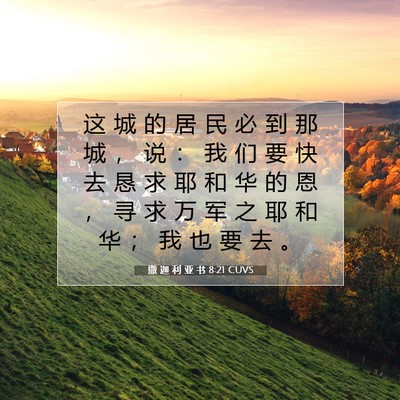 Picture 07 - 撒 迦 利 亚 书 8:21 CUVS - 这 城 的 居 民 必 到 那 城 ， 说 ： - Bible Verse Picture