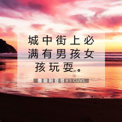 Picture 07 - 撒 迦 利 亚 书 8:5 CUVS - 城 中 街 上 必 满 有 男 孩 女 孩 玩 - Bible Verse Picture