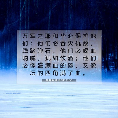 Picture 07 - 撒 迦 利 亚 书 9:15 CUVS - 万 军 之 耶 和 华 必 保 护 他 们 ； - Bible Verse Picture