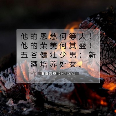 Picture 07 - 撒 迦 利 亚 书 9:17 CUVS - 他 的 恩 慈 何 等 大 ！ 他 的 荣 美 - Bible Verse Picture