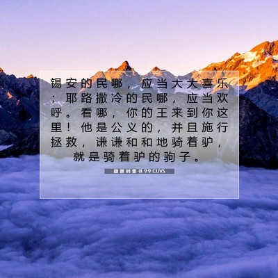 Picture 07 - 撒 迦 利 亚 书 9:9 CUVS - 锡 安 的 民 哪 ， 应 当 大 大 喜 乐 - Bible Verse Picture