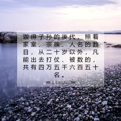 Picture 07 - 民 数 记 1:24 CUVS - 迦 得 子 孙 的 後 代 ， 照 着 家 室 - Bible Verse Picture