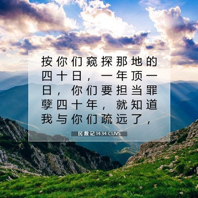 Picture 07 - 民 数 记 14:34 CUVS - 按 你 们 窥 探 那 地 的 四 十 日 ， - Bible Verse Picture