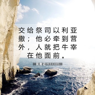 Picture 07 - 民 数 记 19:3 CUVS - 交 给 祭 司 以 利 亚 撒 ； 他 必 牵 - Bible Verse Picture