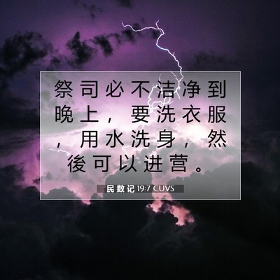 Picture 07 - 民 数 记 19:7 CUVS - 祭 司 必 不 洁 净 到 晚 上 ， 要 洗 - Bible Verse Picture