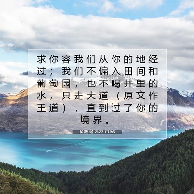Picture 07 - 民 数 记 21:22 CUVS - 求 你 容 我 们 从 你 的 地 经 过 ； - Bible Verse Picture