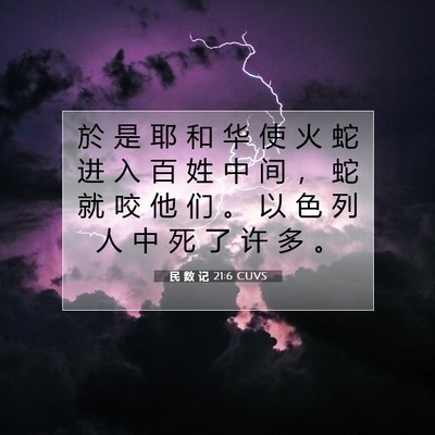 Picture 07 - 民 数 记 21:6 CUVS - 於 是 耶 和 华 使 火 蛇 进 入 百 姓 - Bible Verse Picture