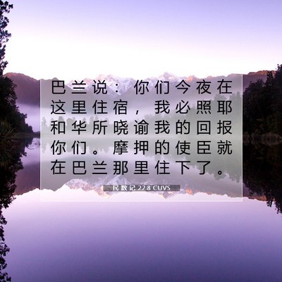 Picture 07 - 民 数 记 22:8 CUVS - 巴 兰 说 ： 你 们 今 夜 在 这 里 住 - Bible Verse Picture