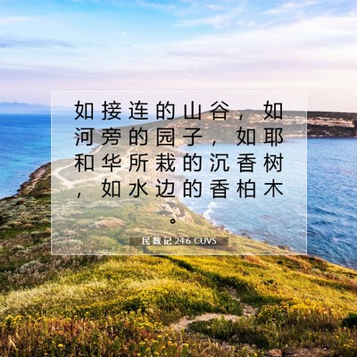 Picture 07 - 民 数 记 24:6 CUVS - 如 接 连 的 山 谷 ， 如 河 旁 的 园 - Bible Verse Picture