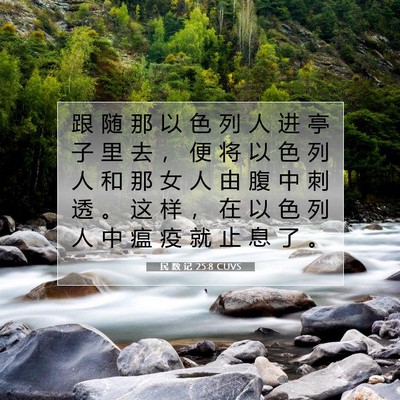 Picture 07 - 民 数 记 25:8 CUVS - 跟 随 那 以 色 列 人 进 亭 子 里 去 - Bible Verse Picture