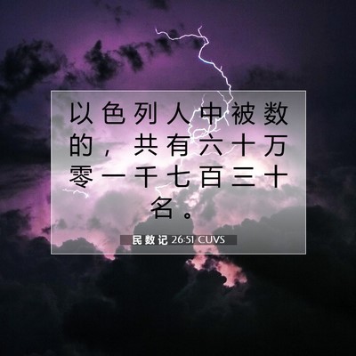 Picture 07 - 民 数 记 26:51 CUVS - 以 色 列 人 中 被 数 的 ， 共 有 六 - Bible Verse Picture