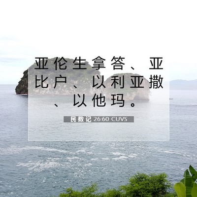 Picture 07 - 民 数 记 26:60 CUVS - 亚 伦 生 拿 答 、 亚 比 户 、 以 利 - Bible Verse Picture