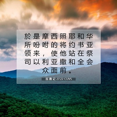 Picture 07 - 民 数 记 27:22 CUVS - 於 是 摩 西 照 耶 和 华 所 吩 咐 的 - Bible Verse Picture