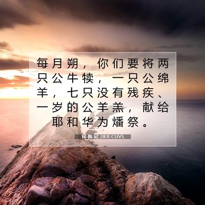 Picture 07 - 民 数 记 28:11 CUVS - 每 月 朔 ， 你 们 要 将 两 只 公 牛 - Bible Verse Picture