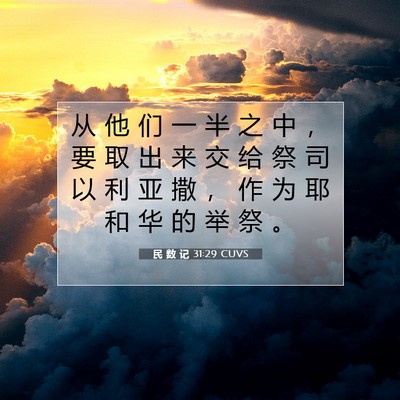 Picture 07 - 民 数 记 31:29 CUVS - 从 他 们 一 半 之 中 ， 要 取 出 来 - Bible Verse Picture