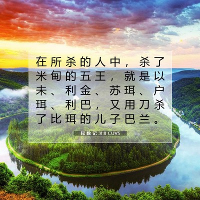Picture 07 - 民 数 记 31:8 CUVS - 在 所 杀 的 人 中 ， 杀 了 米 甸 的 - Bible Verse Picture