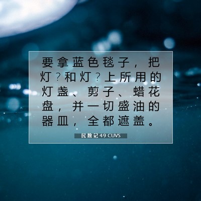 Picture 07 - 民 数 记 4:9 CUVS - 要 拿 蓝 色 毯 子 ， 把 灯 ? 和 灯 ? - Bible Verse Picture
