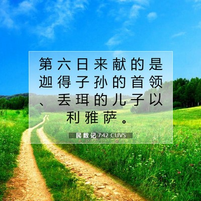 Picture 07 - 民 数 记 7:42 CUVS - 第 六 日 来 献 的 是 迦 得 子 孙 的 - Bible Verse Picture