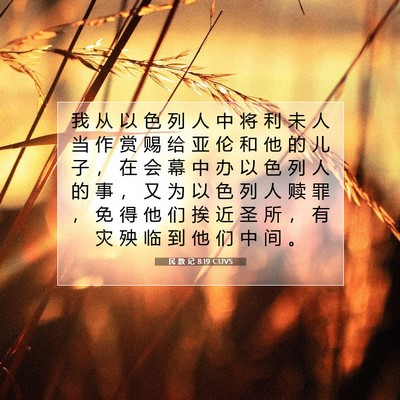 Picture 07 - 民 数 记 8:19 CUVS - 我 从 以 色 列 人 中 将 利 未 人 当 - Bible Verse Picture