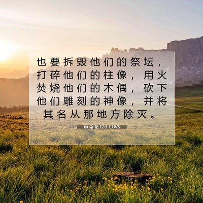 Picture 07 - 申 命 记 12:3 CUVS - 也 要 拆 毁 他 们 的 祭 坛 ， 打 碎 - Bible Verse Picture