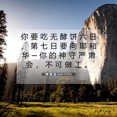 Picture 07 - 申 命 记 16:8 CUVS - 你 要 吃 无 酵 饼 六 日 ， 第 七 日 - Bible Verse Picture