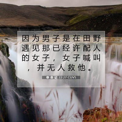 Picture 07 - 申 命 记 22:27 CUVS - 因 为 男 子 是 在 田 野 遇 见 那 已 - Bible Verse Picture