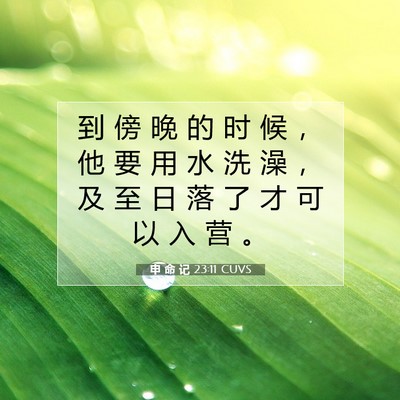 Picture 07 - 申 命 记 23:11 CUVS - 到 傍 晚 的 时 候 ， 他 要 用 水 洗 - Bible Verse Picture