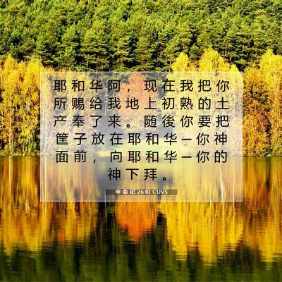 Picture 07 - 申 命 记 26:10 CUVS - 耶 和 华 阿 ， 现 在 我 把 你 所 赐 - Bible Verse Picture