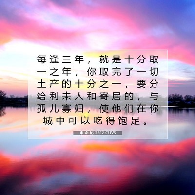 Picture 07 - 申 命 记 26:12 CUVS - 每 逢 三 年 ， 就 是 十 分 取 一 之 - Bible Verse Picture