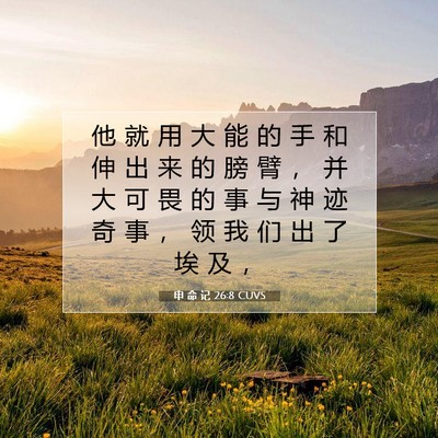 Picture 07 - 申 命 记 26:8 CUVS - 他 就 用 大 能 的 手 和 伸 出 来 的 - Bible Verse Picture