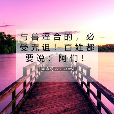 Picture 07 - 申 命 记 27:21 CUVS - 与 兽 淫 合 的 ， 必 受 咒 诅 ！ 百 - Bible Verse Picture