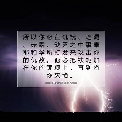 Picture 07 - 申 命 记 28:48 CUVS - 所 以 你 必 在 饥 饿 、 乾 渴 、 赤 - Bible Verse Picture