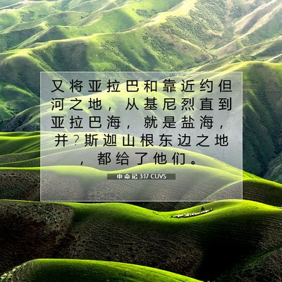 Picture 07 - 申 命 记 3:17 CUVS - 又 将 亚 拉 巴 和 靠 近 约 但 河 之 - Bible Verse Picture