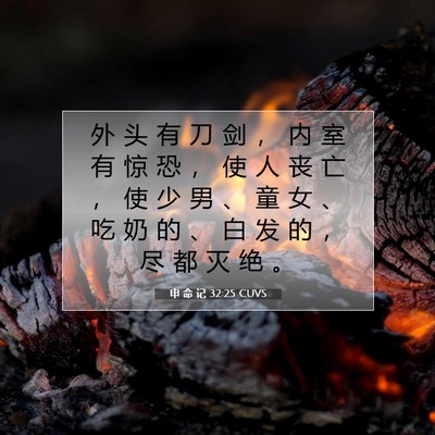 Picture 07 - 申 命 记 32:25 CUVS - 外 头 有 刀 剑 ， 内 室 有 惊 恐 ， - Bible Verse Picture