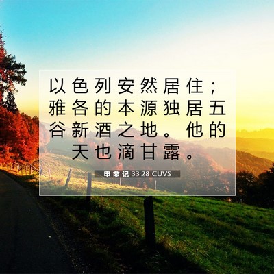 Picture 07 - 申 命 记 33:28 CUVS - 以 色 列 安 然 居 住 ； 雅 各 的 本 - Bible Verse Picture