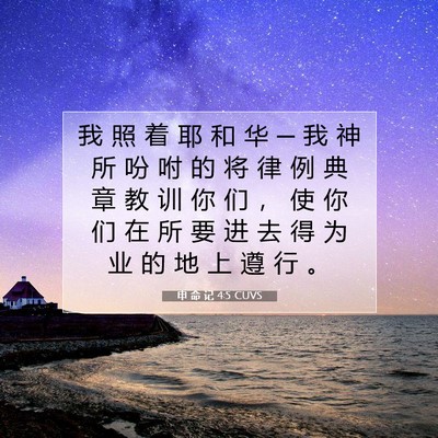Picture 07 - 申 命 记 4:5 CUVS - 我 照 着 耶 和 华 ─ 我 神 所 吩 咐 - Bible Verse Picture