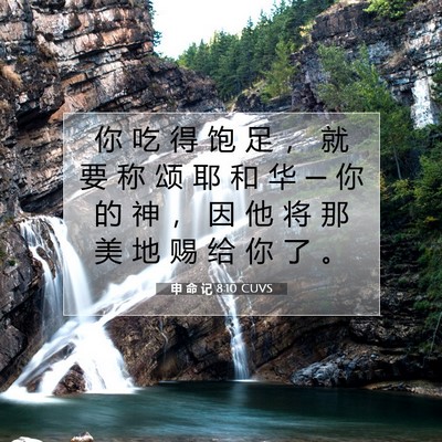 Picture 07 - 申 命 记 8:10 CUVS - 你 吃 得 饱 足 ， 就 要 称 颂 耶 和 - Bible Verse Picture