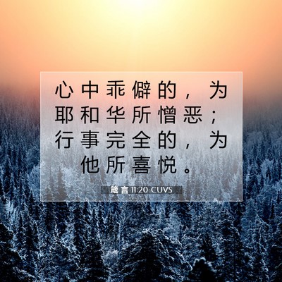Picture 07 - 箴 言 11:20 CUVS - 心 中 乖 僻 的 ， 为 耶 和 华 所 憎 - Bible Verse Picture