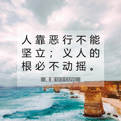 Picture 07 - 箴 言 12:3 CUVS - 人 靠 恶 行 不 能 坚 立 ； 义 人 的 - Bible Verse Picture