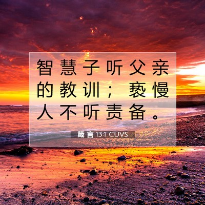 Picture 07 - 箴 言 13:1 CUVS - 智 慧 子 听 父 亲 的 教 训 ； 亵 慢 - Bible Verse Picture