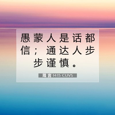 Picture 07 - 箴 言 14:15 CUVS - 愚 蒙 人 是 话 都 信 ； 通 达 人 步 - Bible Verse Picture