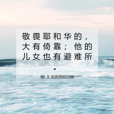 Picture 07 - 箴 言 14:26 CUVS - 敬 畏 耶 和 华 的 ， 大 有 倚 靠 ； - Bible Verse Picture