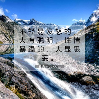 Picture 07 - 箴 言 14:29 CUVS - 不 轻 易 发 怒 的 ， 大 有 聪 明 ； - Bible Verse Picture